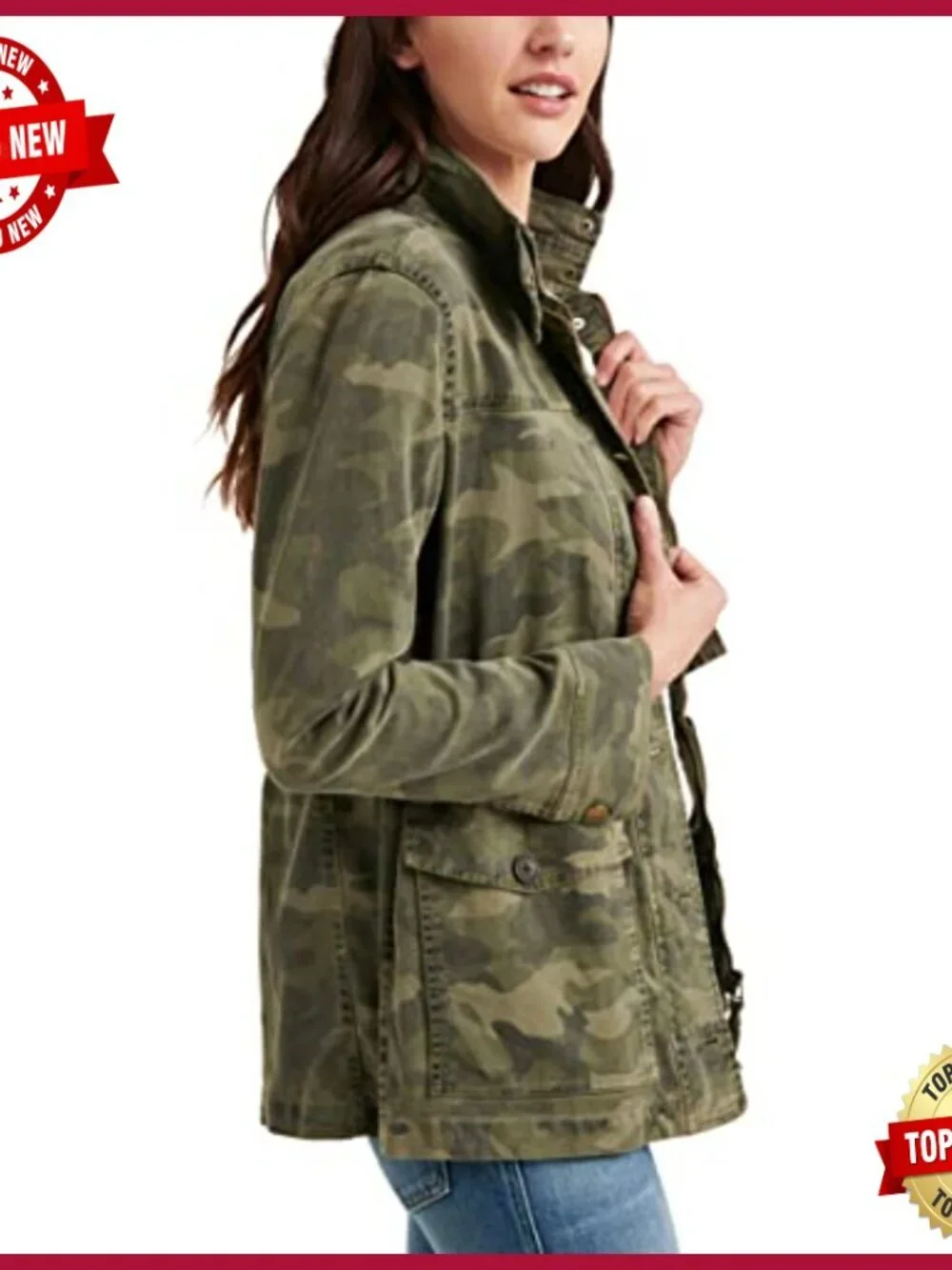 Long Sleeve Utility Jacket with Button Closure and Pockets - Picture 4 of 4